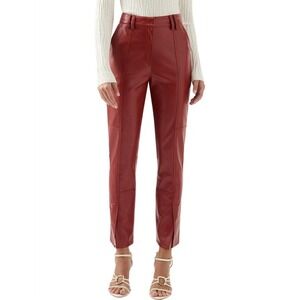 Aje River Vegan Leather Pants High Waist Straight Leg Slit Hem in Maroon Size 6